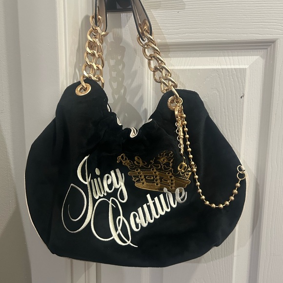 Juicy Couture Handbags - Juicy Couture Black Velvet Hobo with Gold Chain and Embroidered Logo